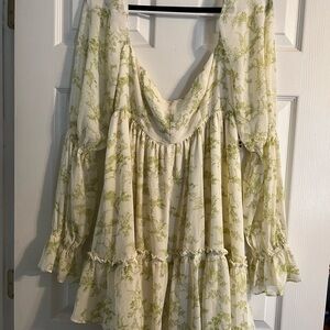 Urban Outfitters Cream and Light Green Floral Tie Back Dress